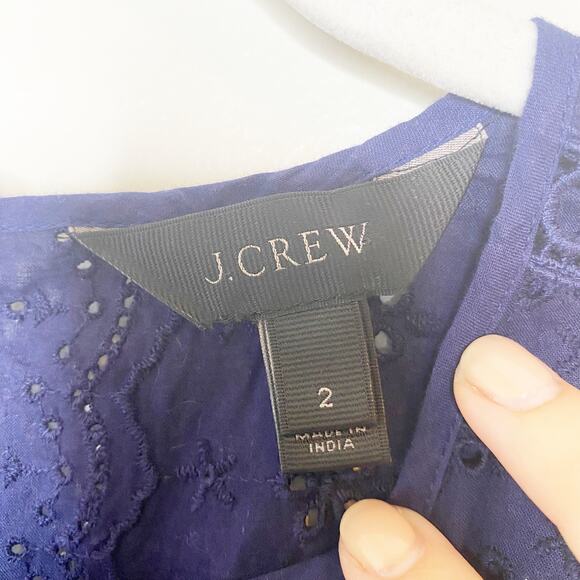 J crew Eyelet Flutter Hem Dress Navy Size 2 - Picture 8 of 11